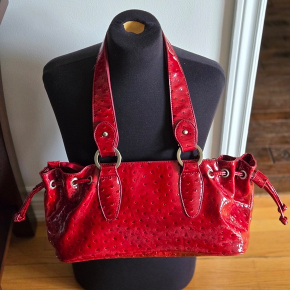 ✨ Gerry Weber Red Faux Ostrich Leather Shoulder Bag Purse Handbag ✨ - Picture 2 of 8